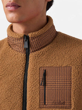 Camel Keystone glen check sherpa jacket