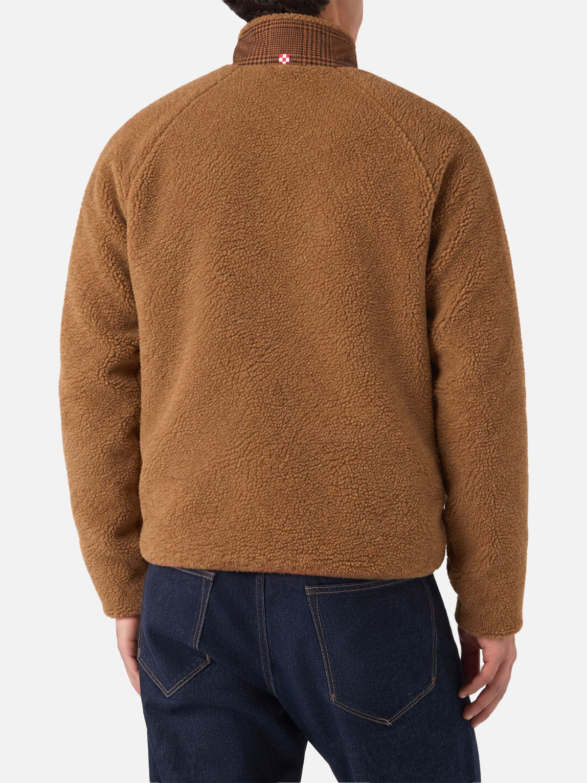 Camel Keystone glen check sherpa jacket