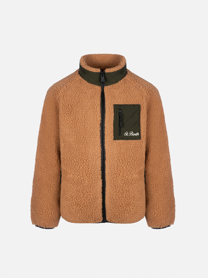 Boy sherpa beige jacket Keystone with Snoopy print | SNOOPY PEANUTS SPECIAL EDITION - MC2 Saint Barth