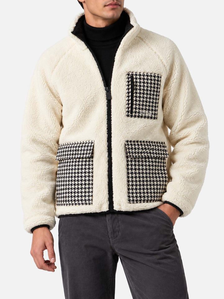 Veste Keystone blanche en sherpa avec poches plaquées pied-de-poule 