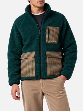 Keystone grüne Sherpa-Jacke mit Patch-Taschen in Pied-de-Poule-Optik 