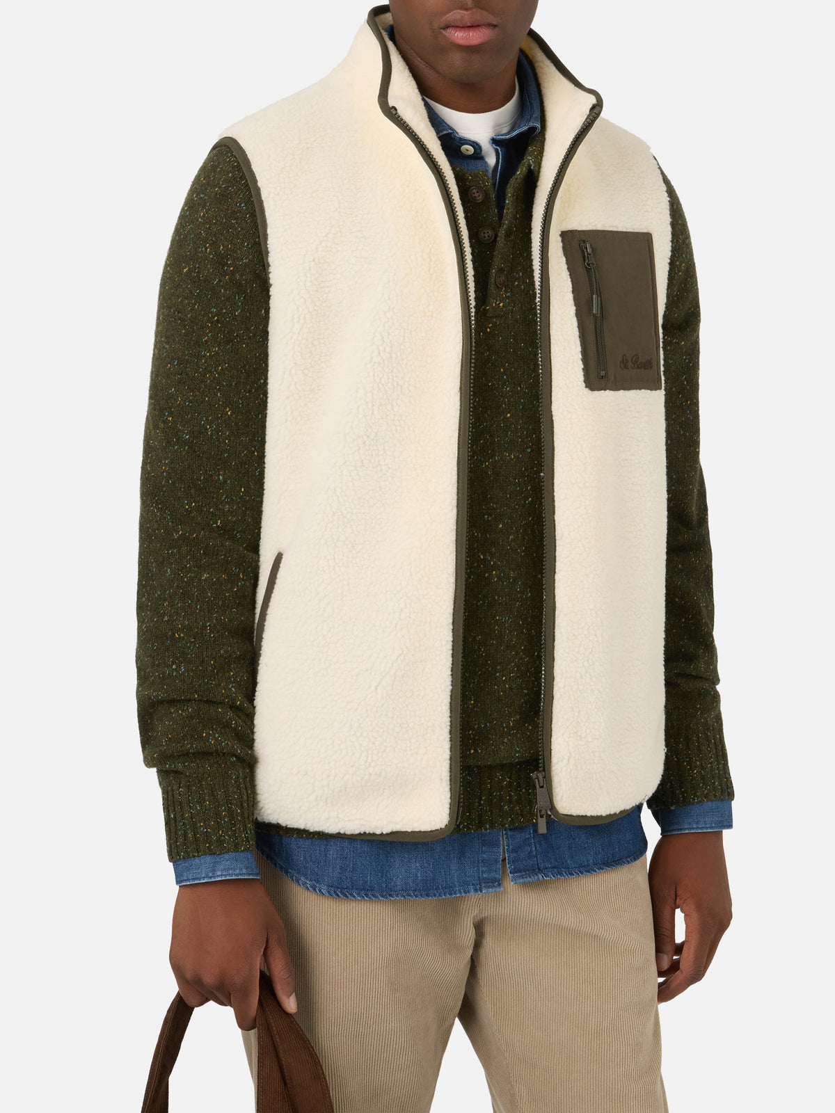 Chaleco teddy Keystone Off white con cierre de cremallera 