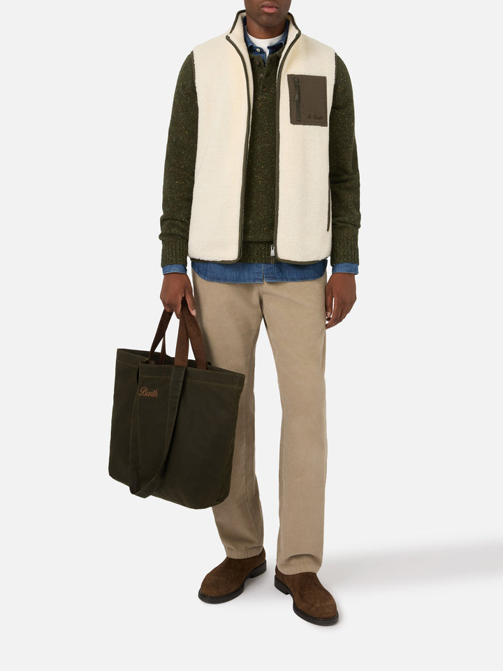 Gilet bianco panna in teddy Keystone con chiusura con zip