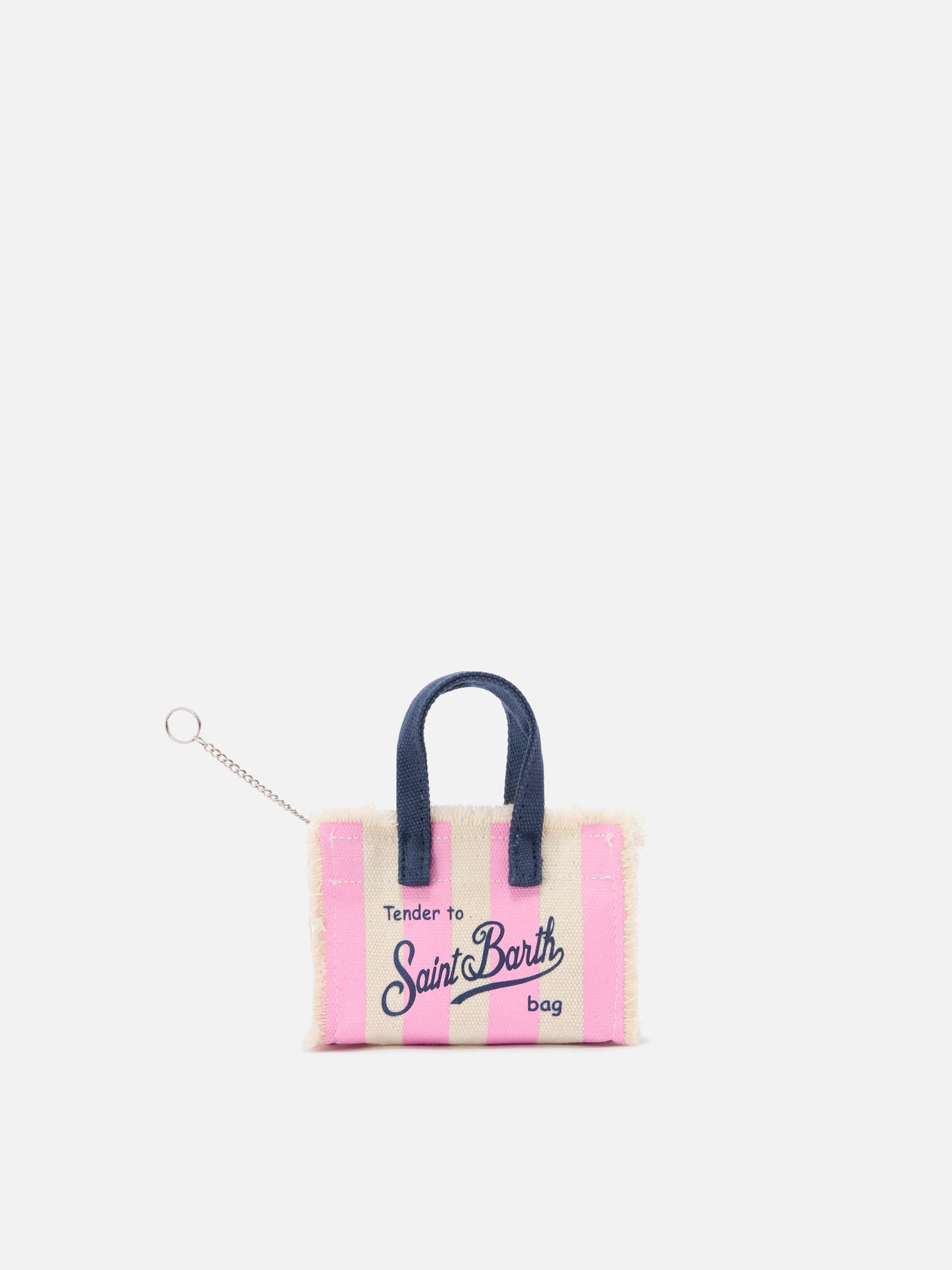 Porte-clés en forme de mini sac en tissu rayé avec logo brodé 