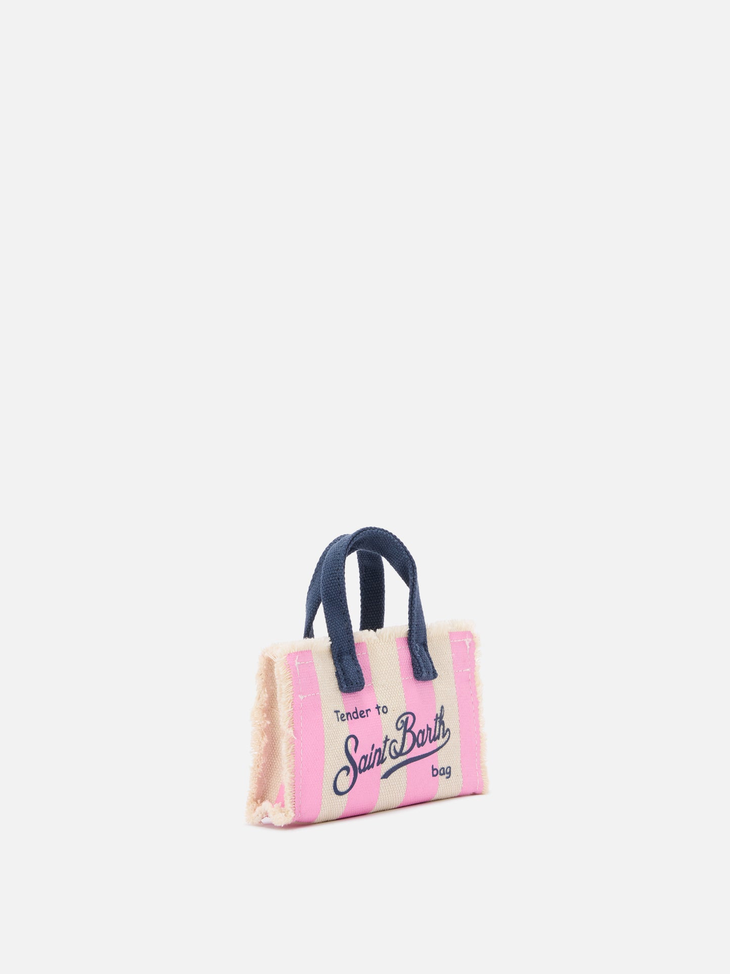 Porte-clés en forme de mini sac en tissu rayé avec logo brodé 