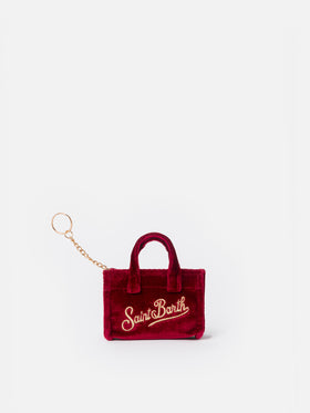 Burgundy velvet fabric Key Holder with logo embroidery - MC2 Saint Barth