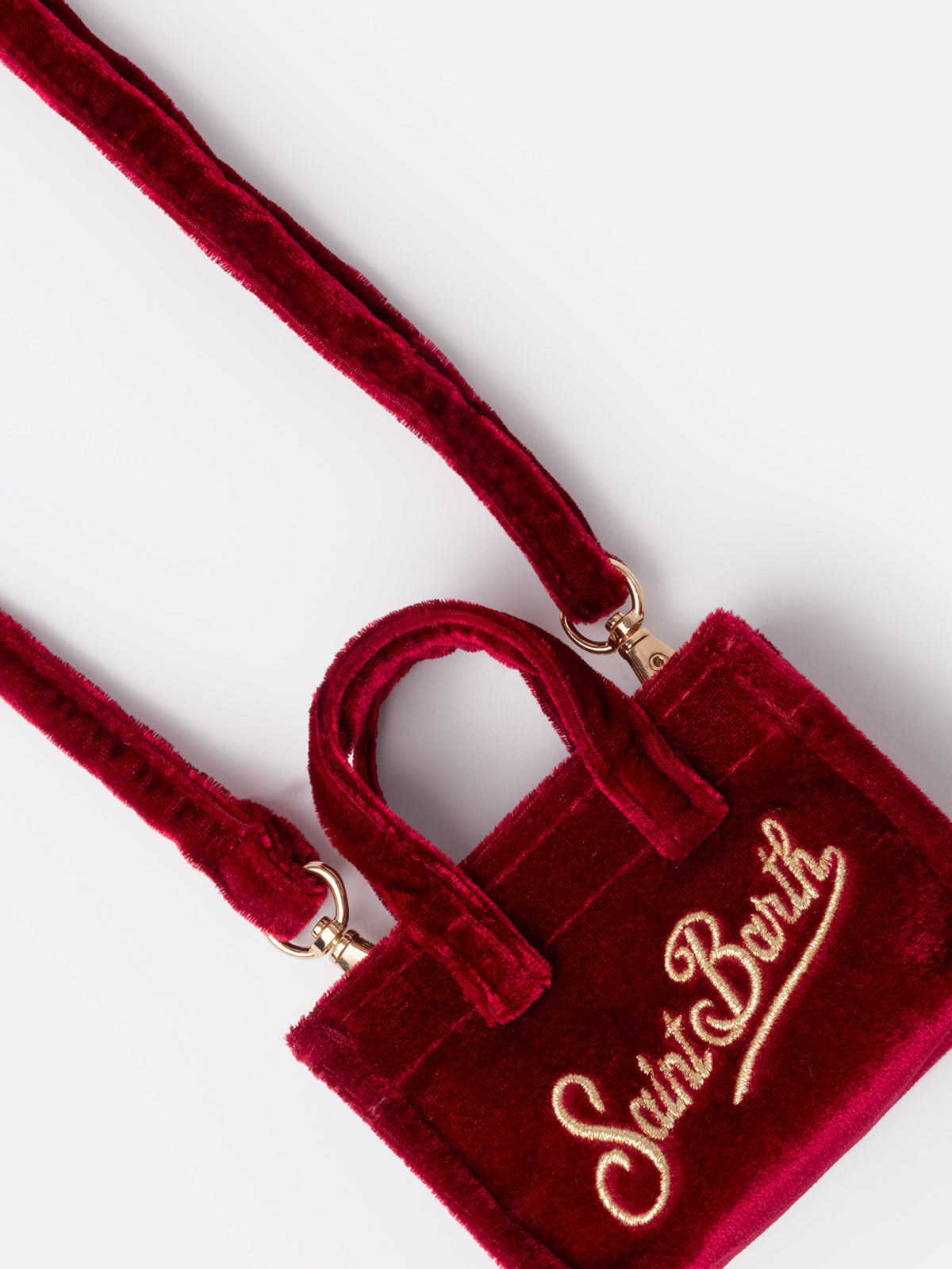 Burgundy velvet fabric Key Holder with logo embroidery - MC2 Saint Barth