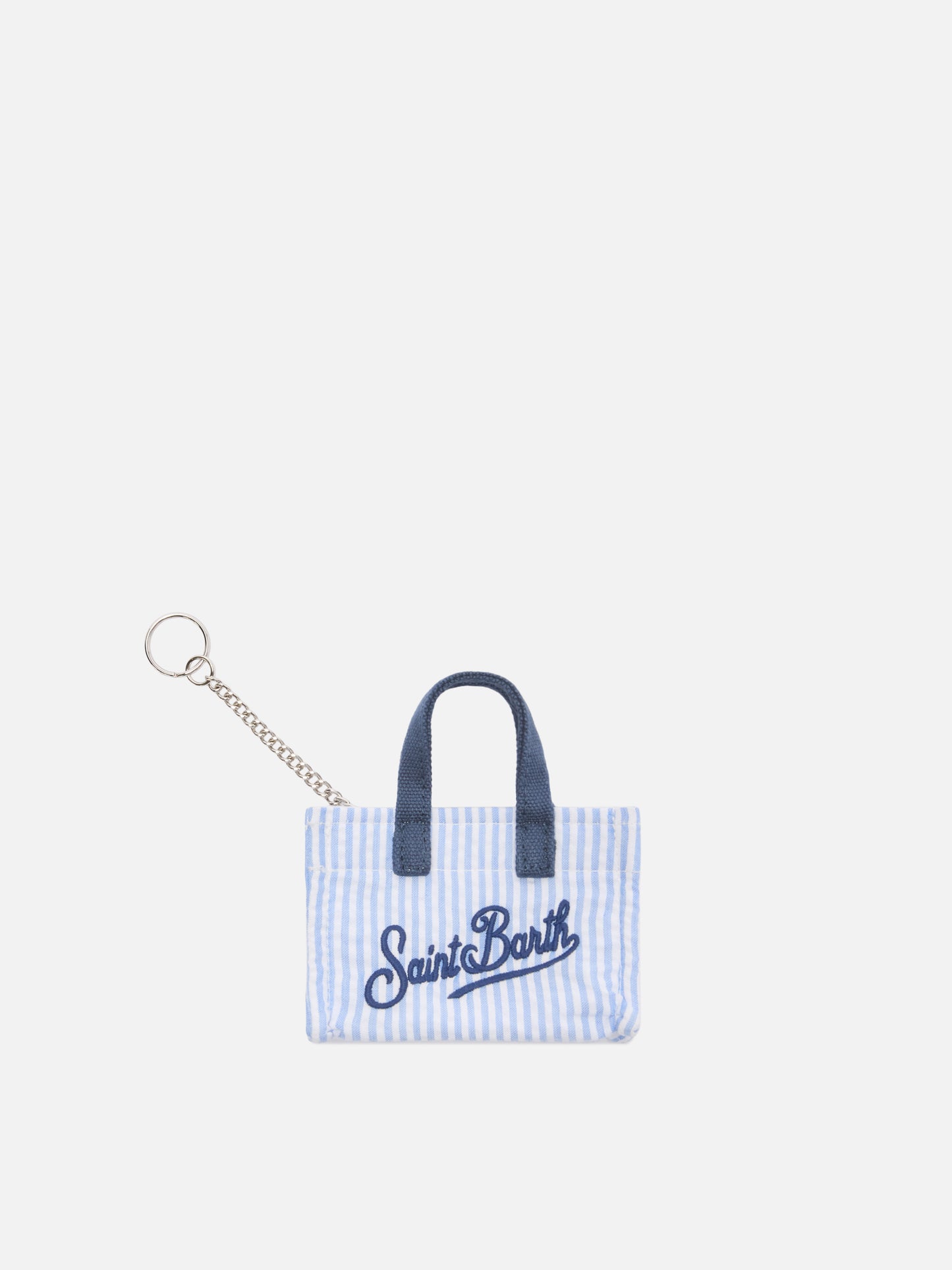 Porte-clés en forme de mini sac en coton rayé avec logo imprimé 