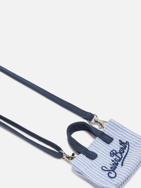 Porte-clés en forme de mini sac en coton rayé avec logo imprimé 