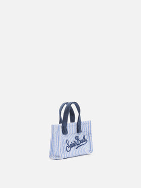 Porte-clés en forme de mini sac en coton rayé avec logo imprimé 