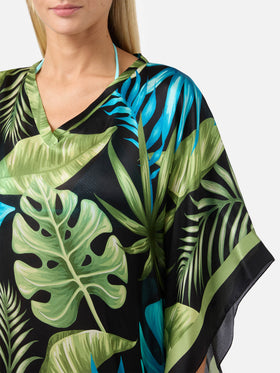 Seidenkaftan Khalida mit tropischem Muster