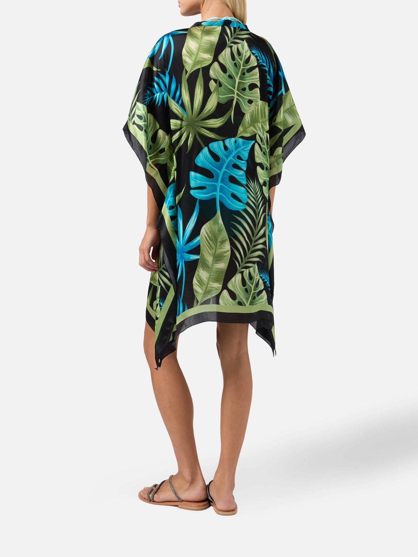 Seidenkaftan Khalida mit tropischem Muster