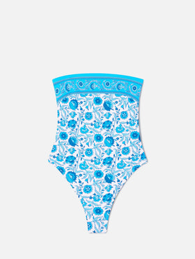 Khyra Bandeau-Badeanzug mit floralem Batik-Print 