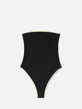 Khyra String bandeau black one-piece swimsuit with contrast details