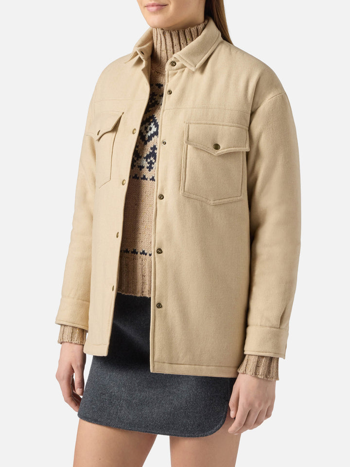 Woman wooly jacket with Saint Barth rhinestones print