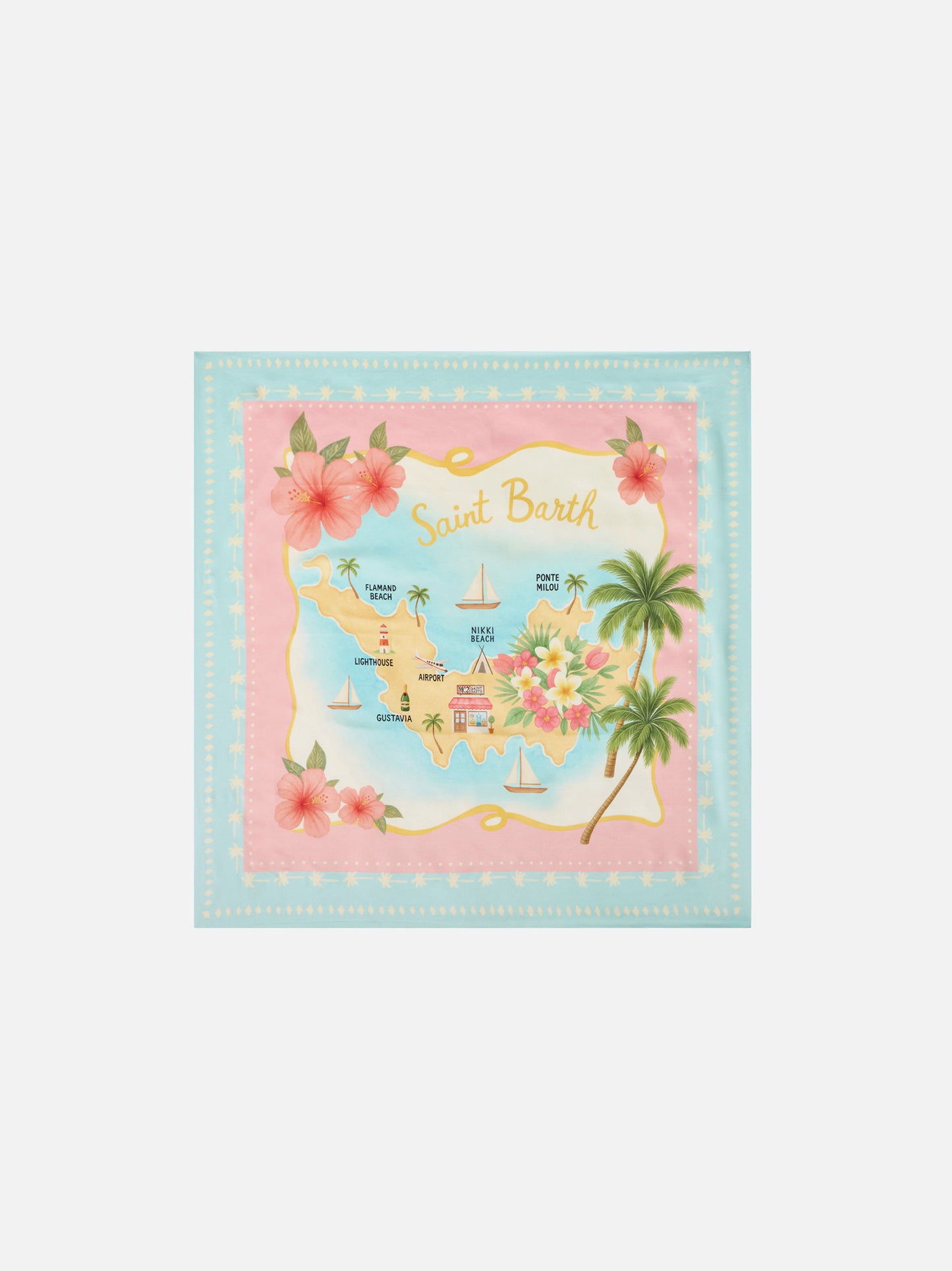 Foulard Kitana de pura seda con estampado del mapa de St. Barth 