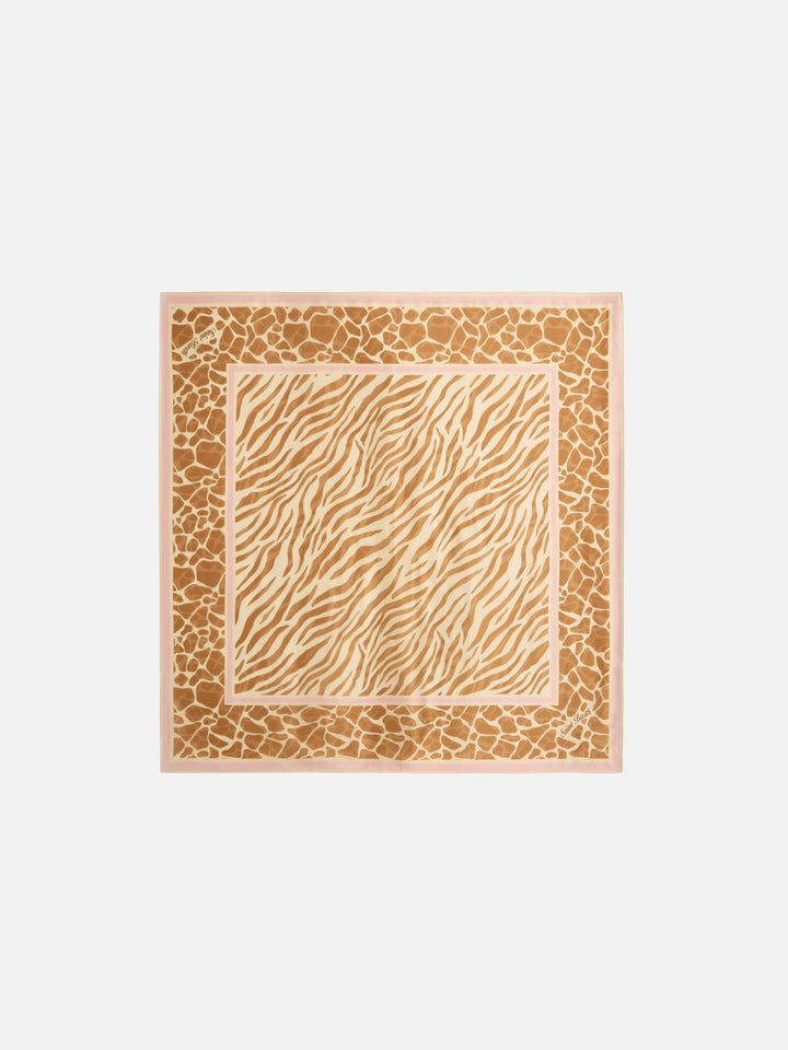 Kitana pure silk foulard with beige animal print