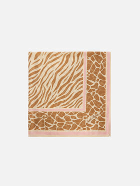 Foulard Kitana en pure soie avec imprimé animalier beige 