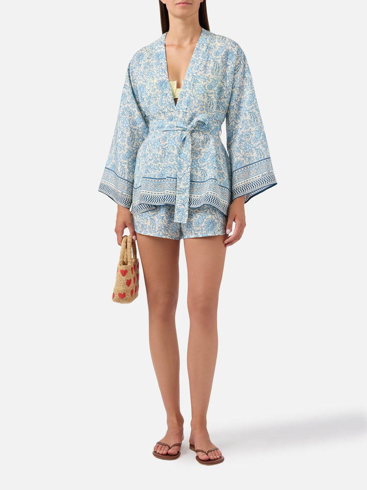 Kammy silk shorts with floral batik print