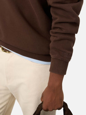 Felpa Kenneth marrone scuro in cotone con monogramma SB Legacy