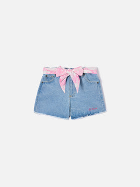 Kiko Jr cotton denim dhorts with broderie details