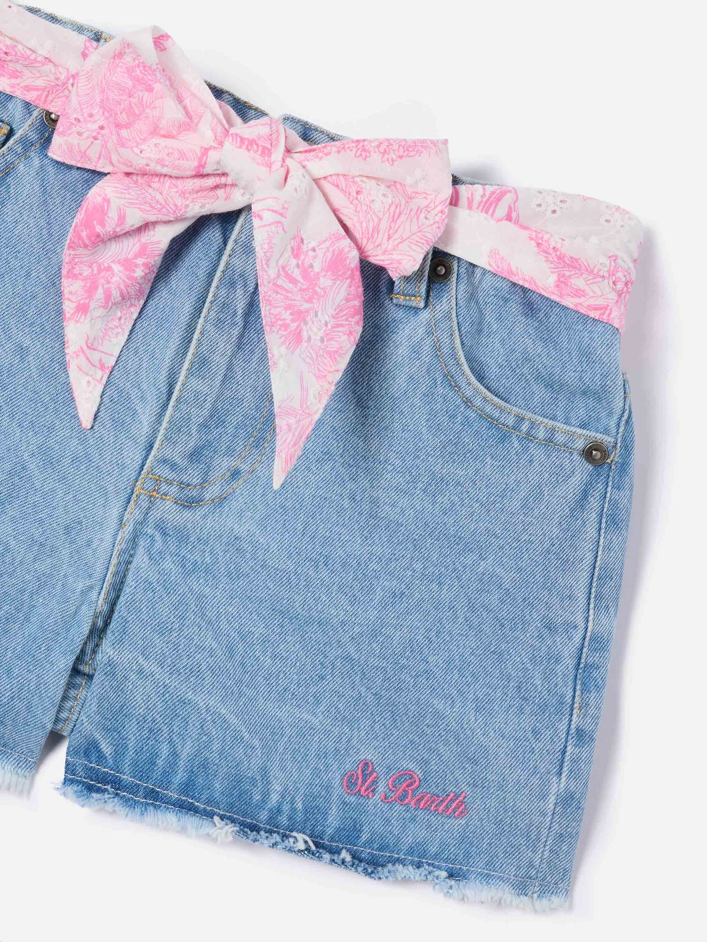 Kiko Jr cotton denim dhorts with broderie details