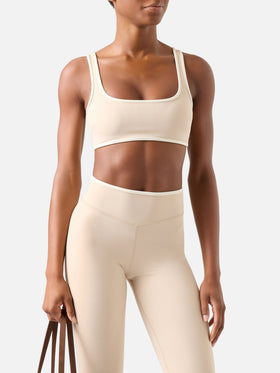 Beige Kassie fitness top with contrasting trim