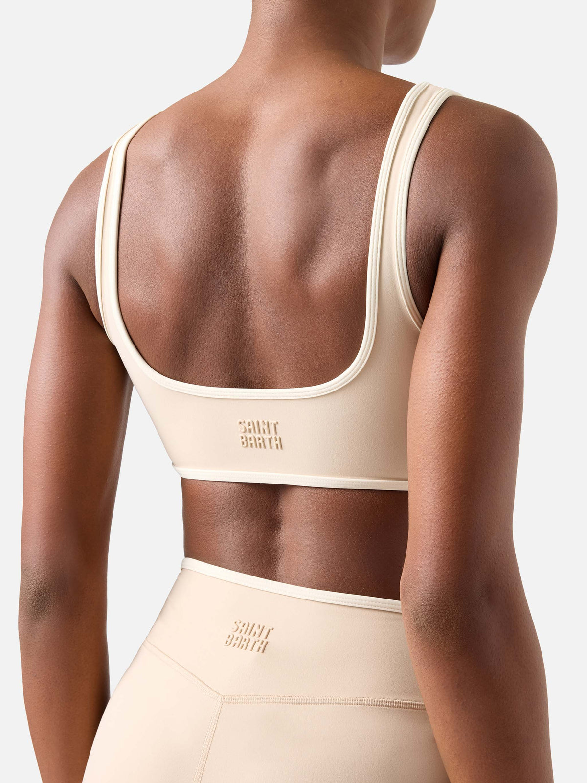 Beige Kassie fitness top with contrasting trim