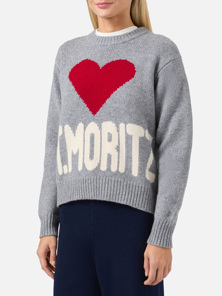 Maglione Kyla in lana grigio con jacquard St. Moritz