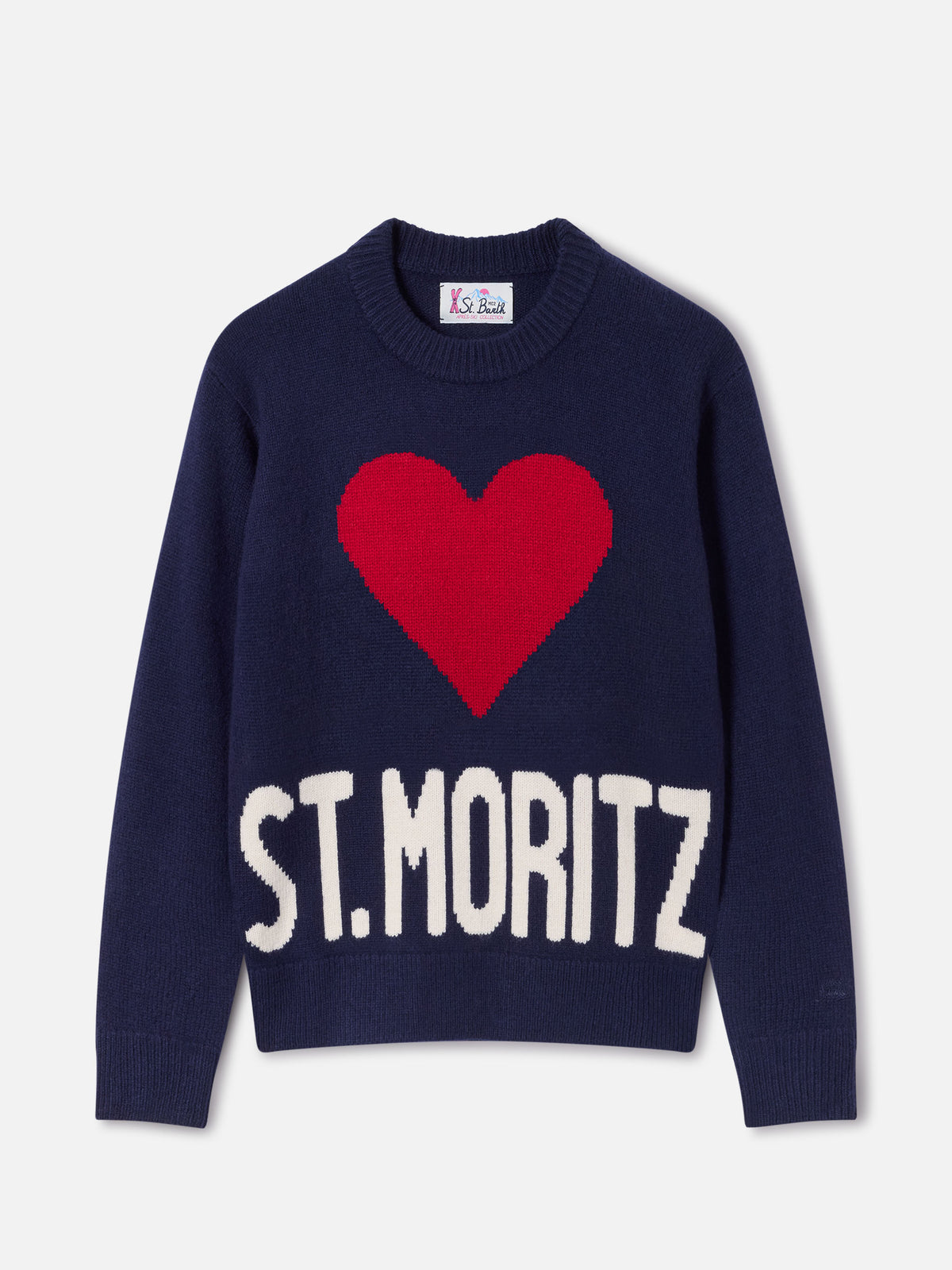 Jersey de punto de cuello redondo Kyla en mezcla de lana y cachemir Navy blue con intarsia St. Moritz | Special edition 