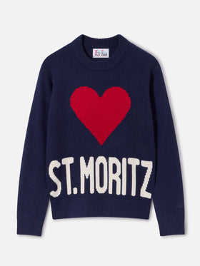 Navy blue Kyla wool and cashmere blend crewneck knit with St. Moritz intarsia | Special edition
