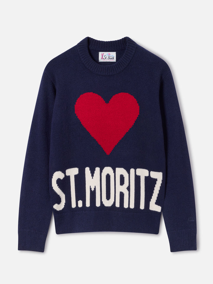 Navy blue Kyla wool and cashmere blend crewneck knit with St. Moritz intarsia | Special edition