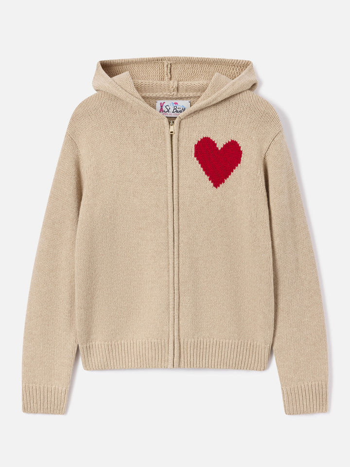 Beige Kyla wool knit hoodie with St. Barth intarsia