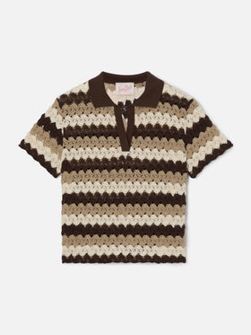 Polo Lala de mezcla de algodón con efecto crochet y motivo de rayas 