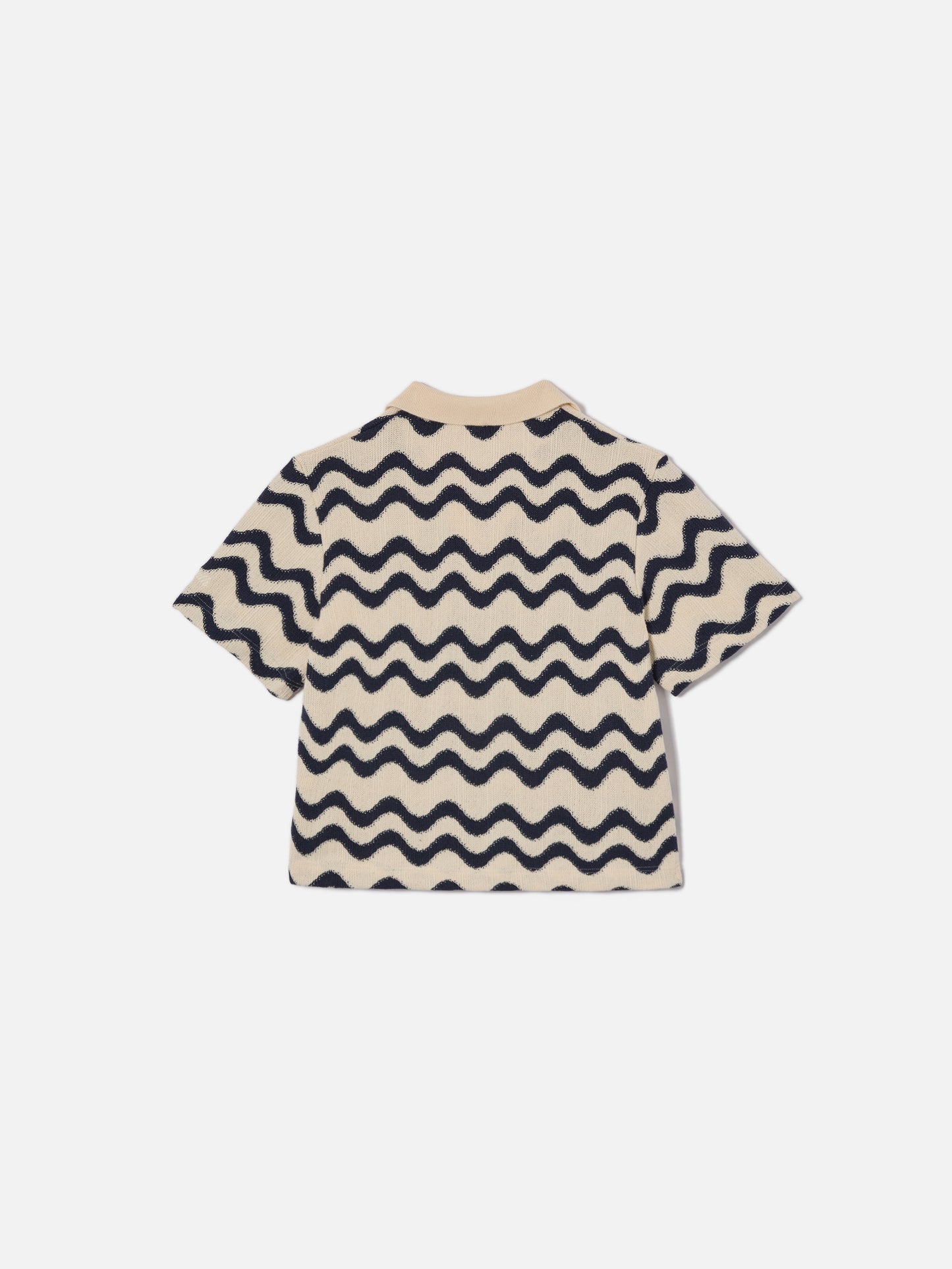 Lala Jr Poloshirt aus Baumwollmischstrick mit blauem und elfenbeinfarbenem Wellenmuster 