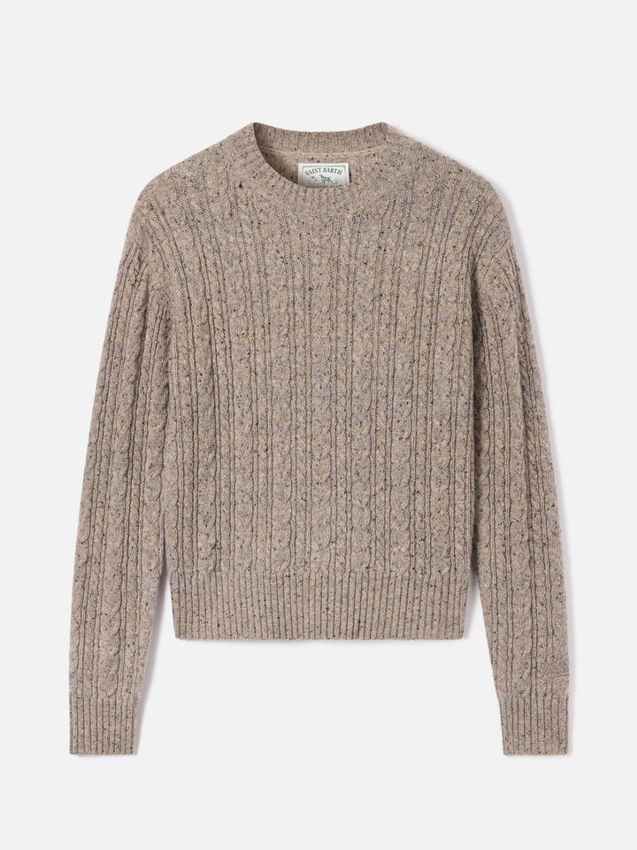 Greige Lalia Donegal wool blend crewneck knit