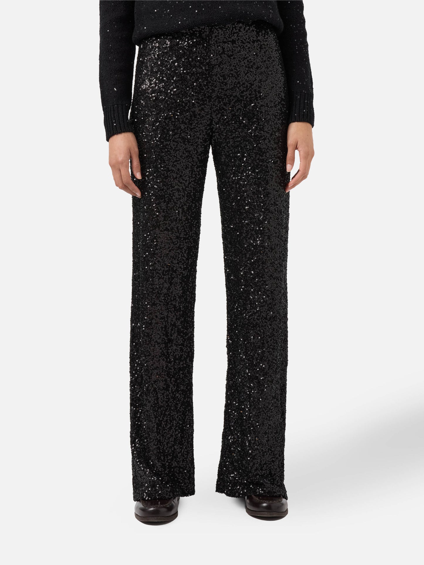 Lucette straight-leg trousers in sequin fabric black