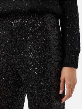Lucette straight-leg trousers in sequin fabric black