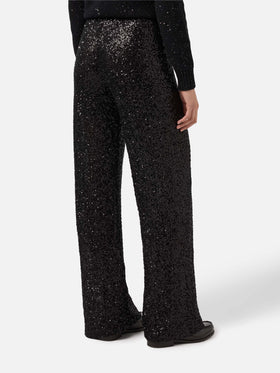 Lucette straight-leg trousers in sequin fabric black