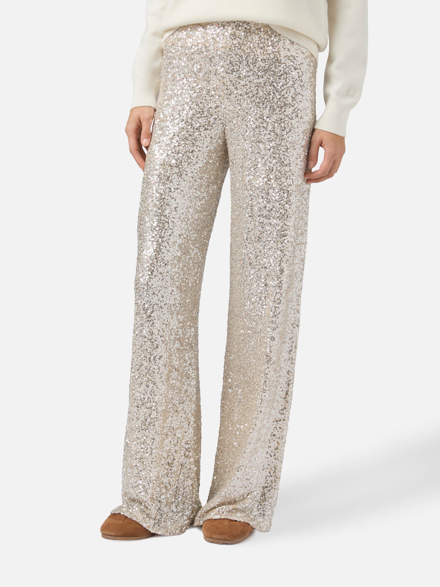 Lucette straight-leg trousers in sequin fabric gold