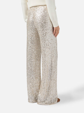 Lucette straight-leg trousers in sequin fabric gold