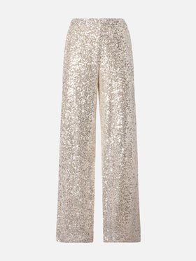 Lucette straight-leg trousers in sequin fabric gold