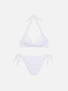 Yali black Sangallo lace classic swim briefs - Leda Sangallo lace triangle bralette top