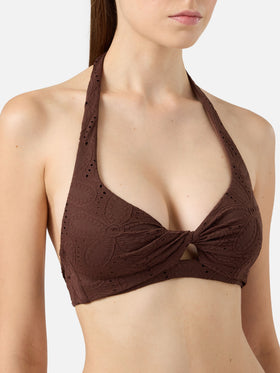 Yali slip mare classico in pizzo Sangallo marrone - Top bralette triangolo in Sangallo Leda