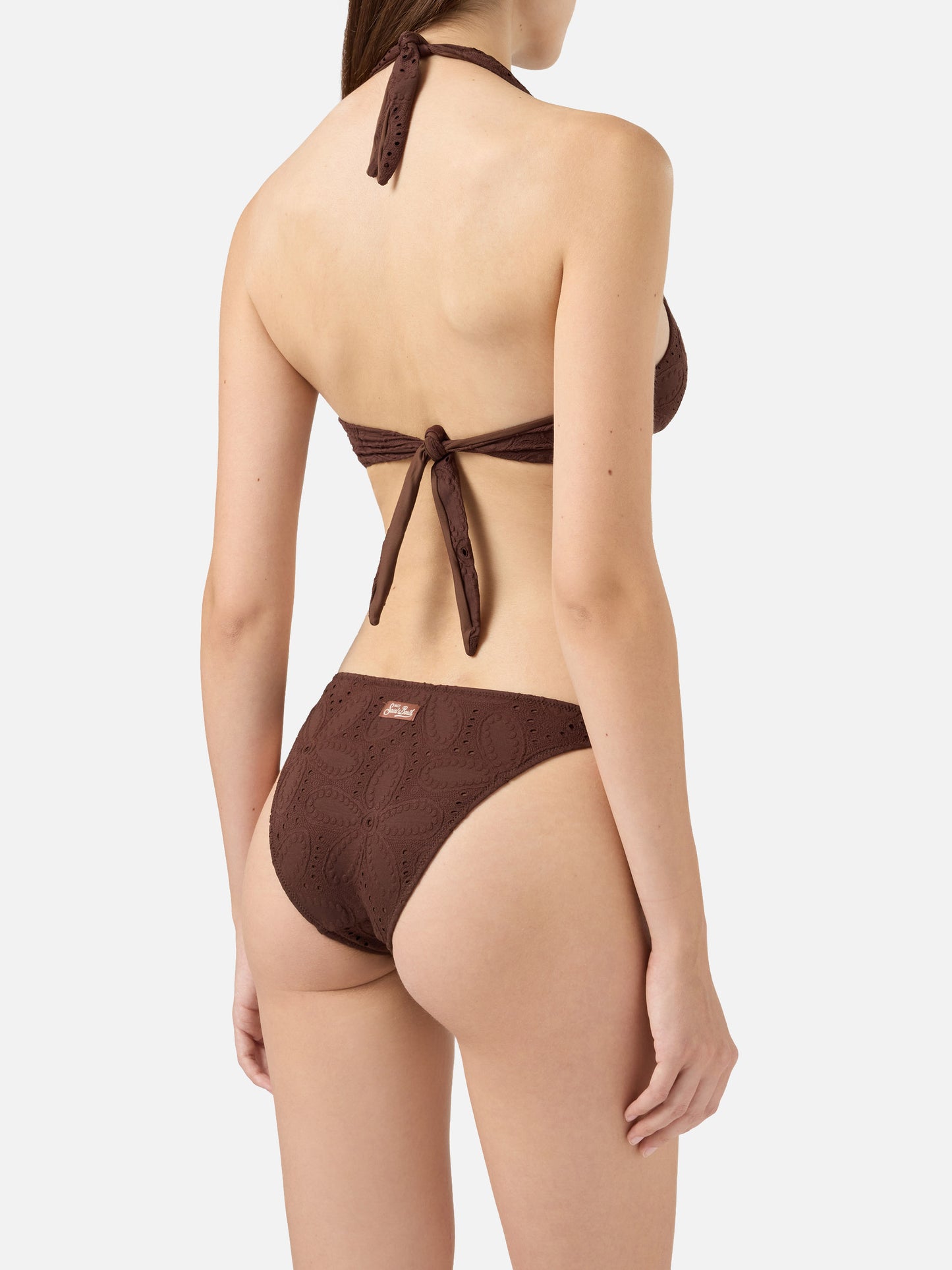 Yali slip mare classico in pizzo Sangallo marrone - Top bralette triangolo in Sangallo Leda