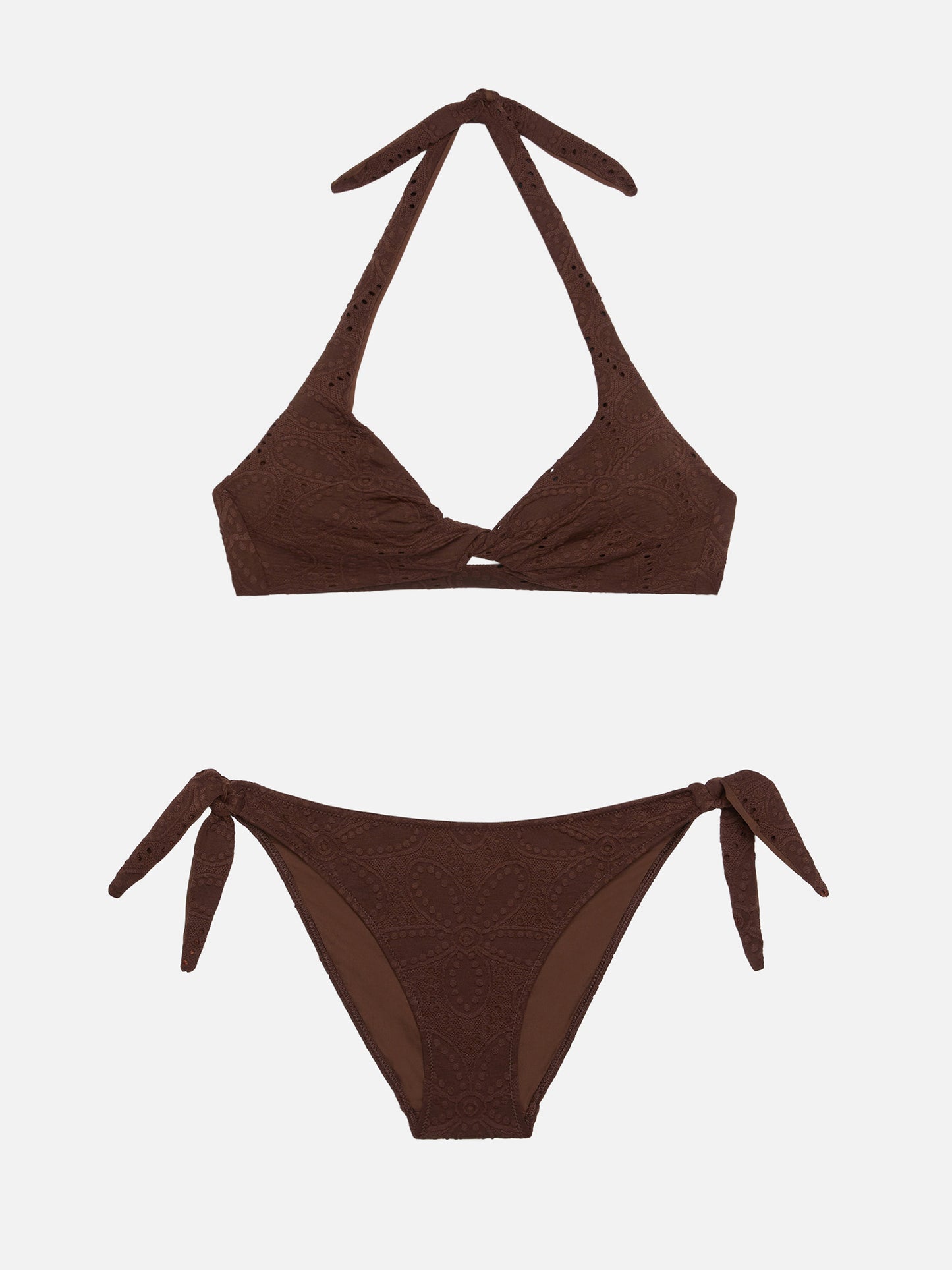 Yali slip mare classico in pizzo Sangallo marrone - Top bralette triangolo in Sangallo Leda