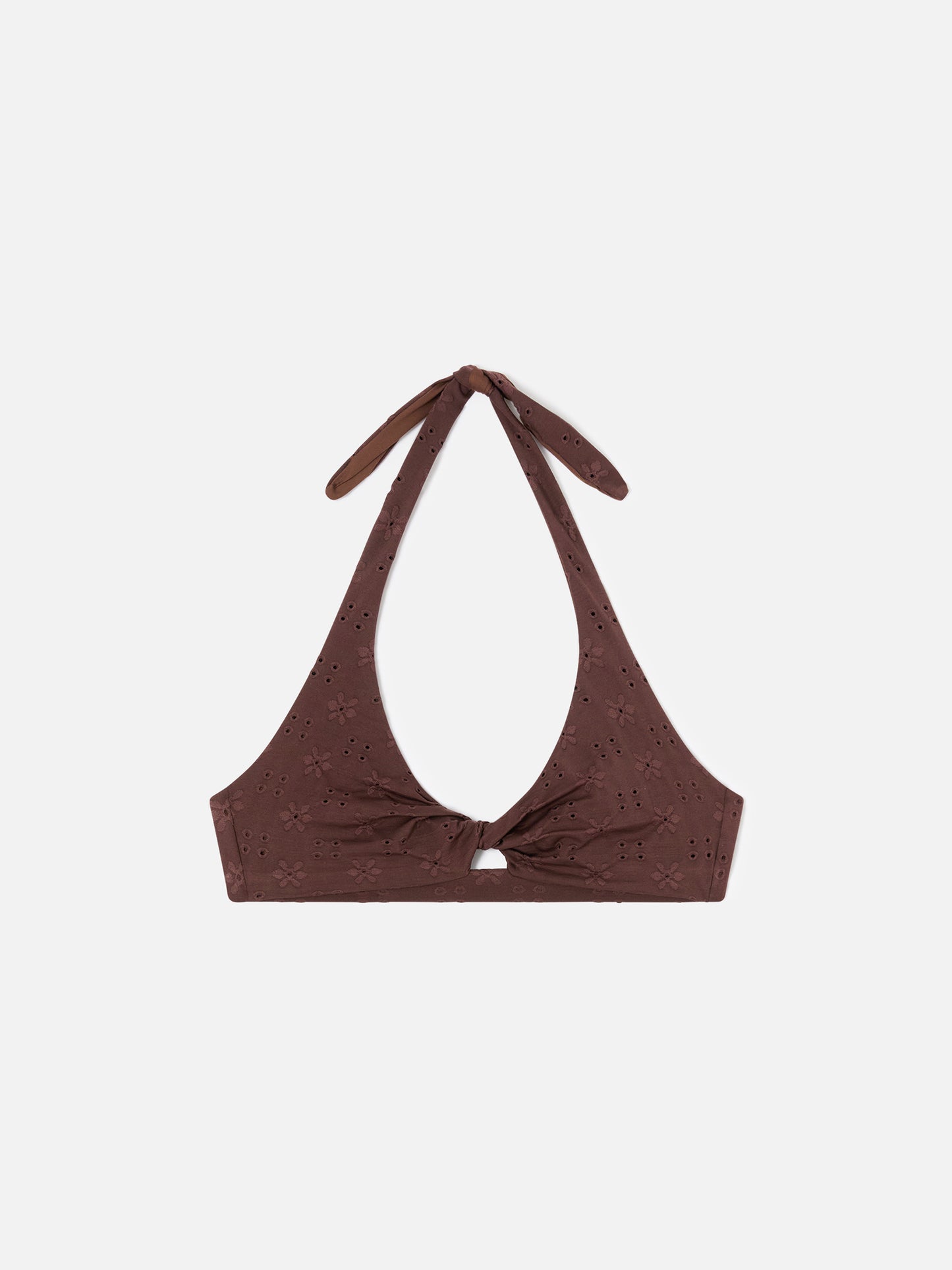 Leda bralette bikini top in brown sangallo with cut-out detail