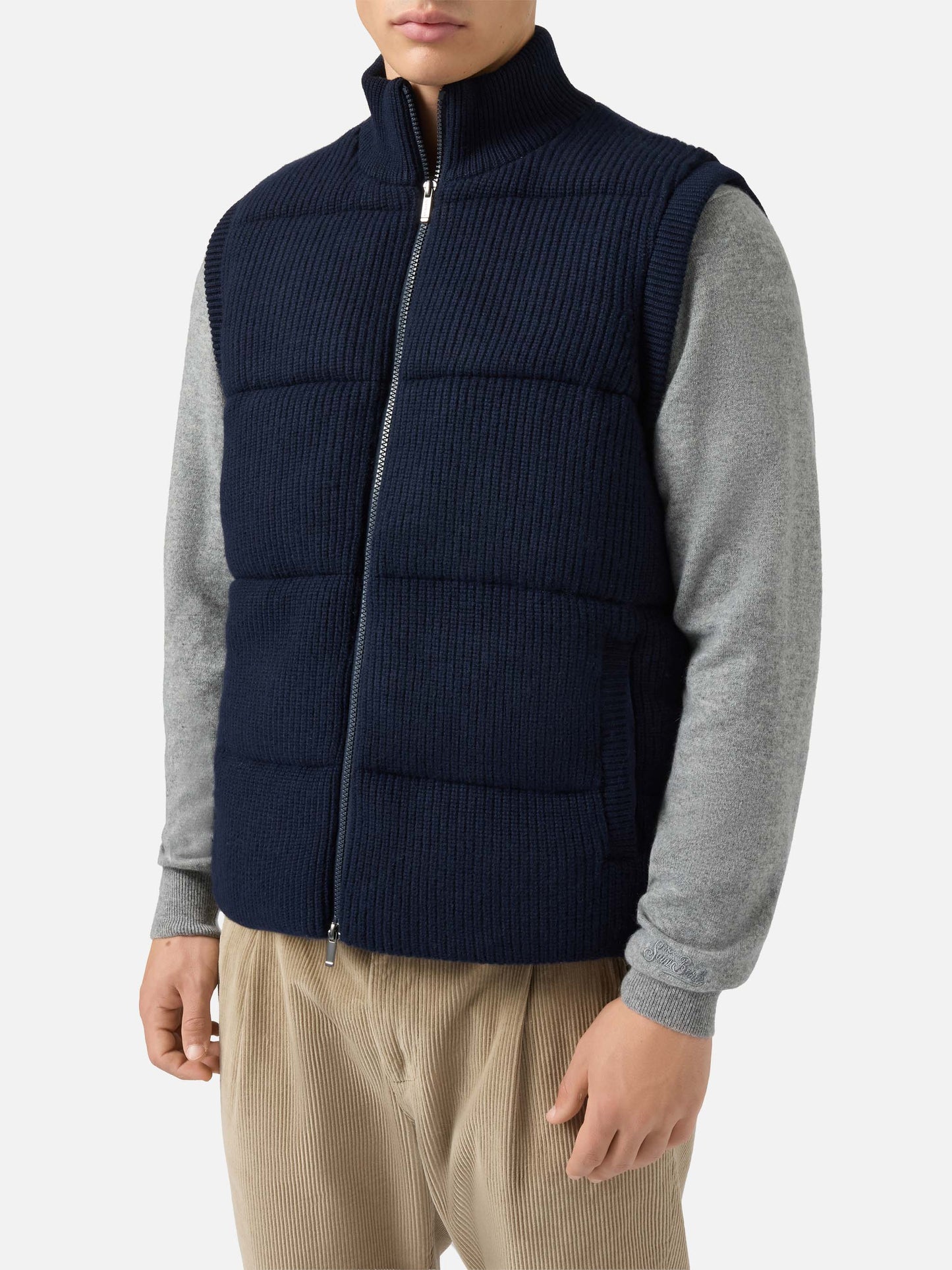 Leeds Knit padded gilet in blue