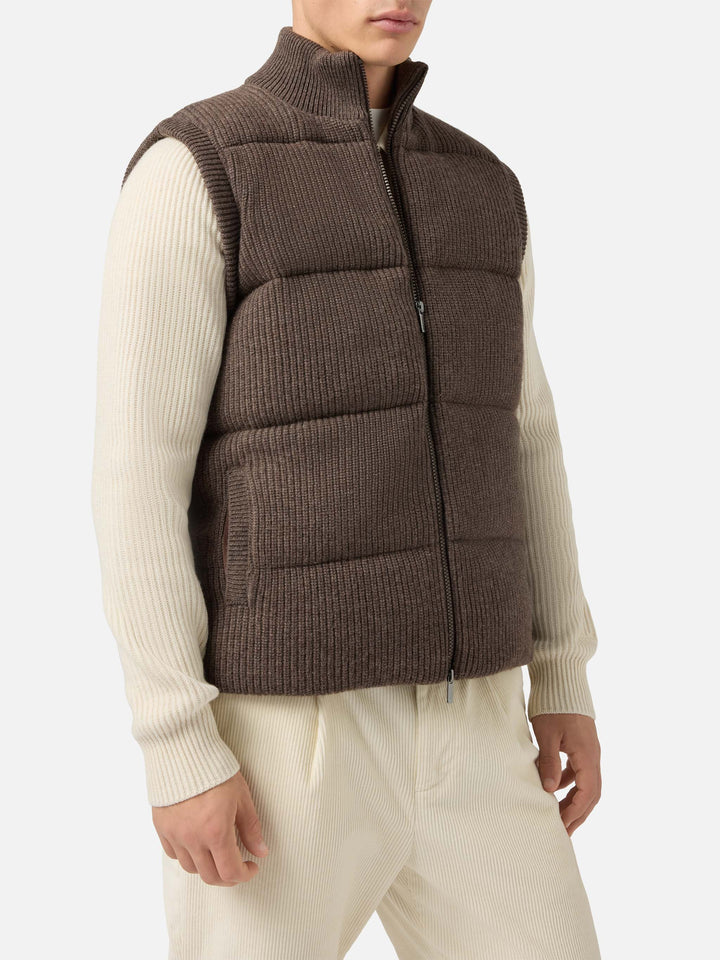 Leeds Knit padded gilet in hazelnut