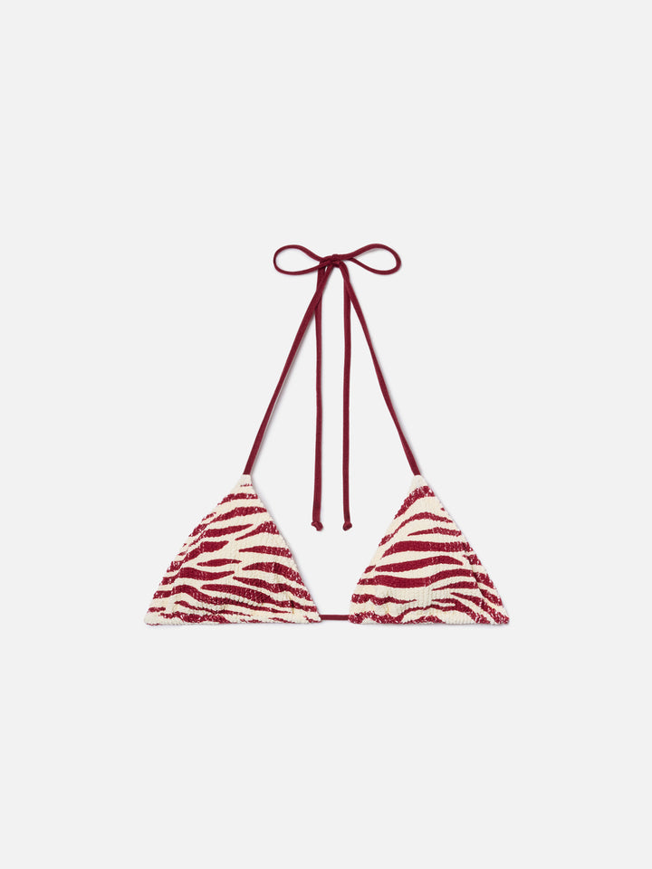 Leah triangle bikini top in zebra crinkle fabric